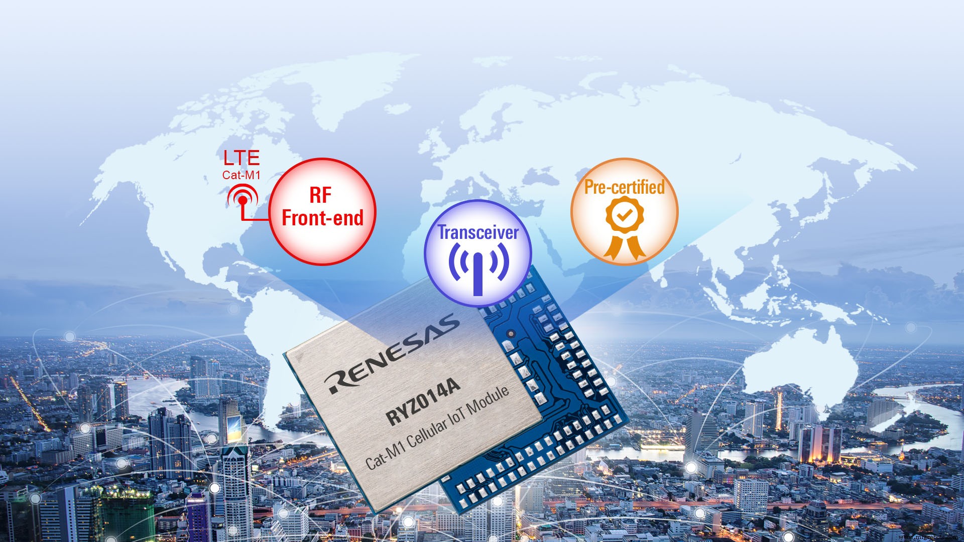 ルネサス、グローバルセルラー接続向けRYZ014A LTE Cat-M1 IoTモジュールを発表