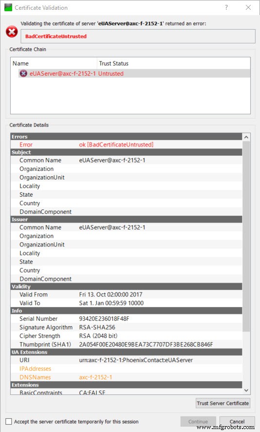 PLCnext ControlでOPC UA用カスタムセキュリティ証明書を設定